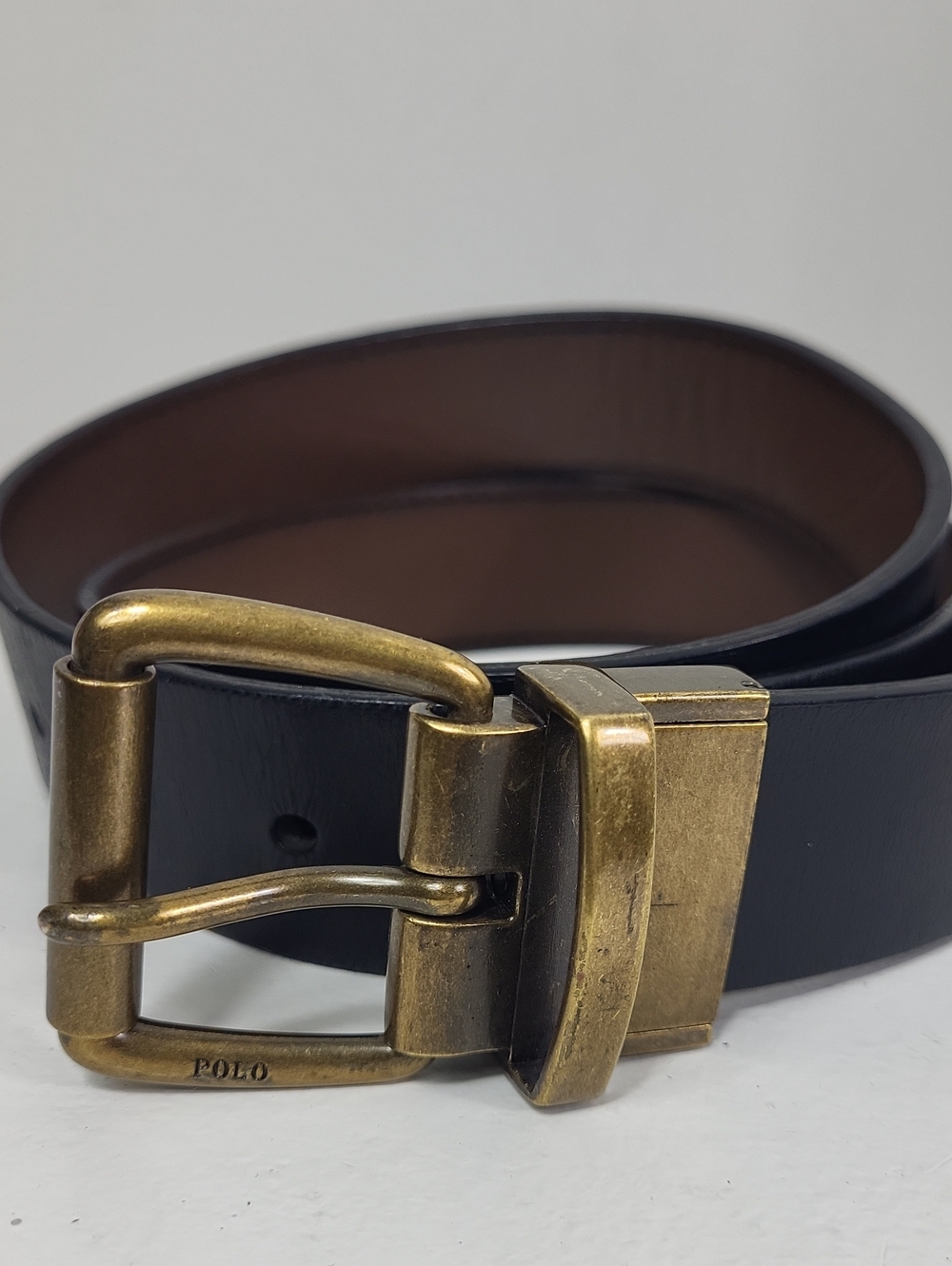 Polo by Ralph Lauren Reversible Black/Brown Leather Belt with Brass Buckle.